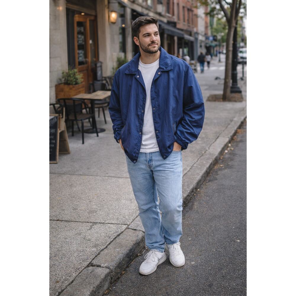 Vintage Sears Windbreaker Blue Nylon Jacket Retro 90s Normcore Oversized 2XL